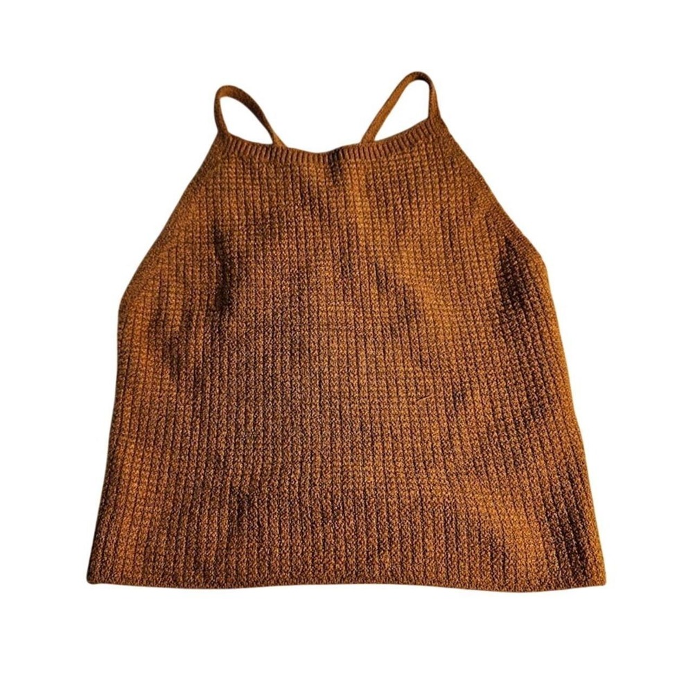 Forever 21 Sweater Halter Top Brown Rust XL High Neck Y2 Boho Earthy Festival